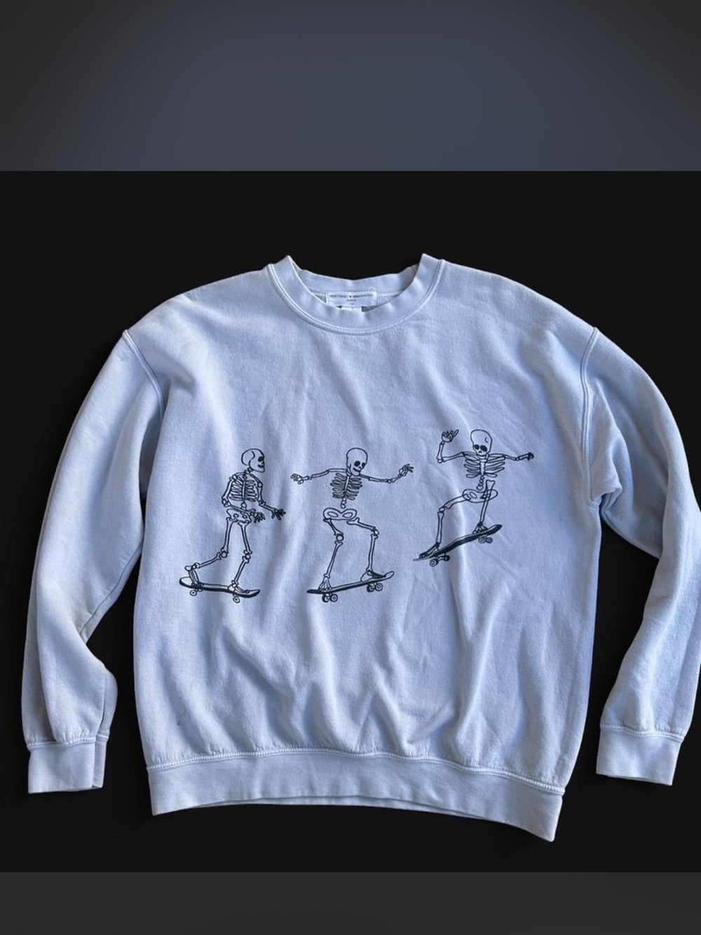 Project Social T Gray Crewneck with Skateboard Skeleton Graphic